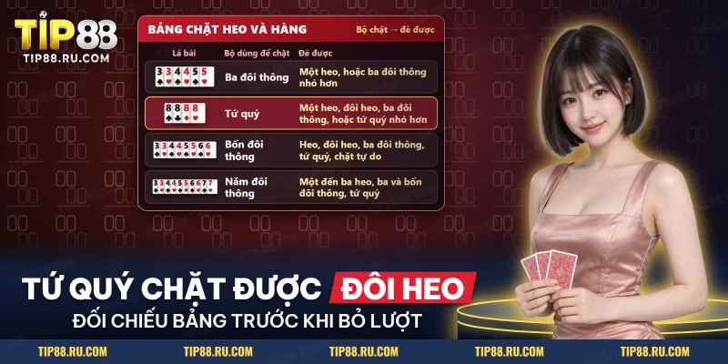 Bảng các bộ chặt heo trong Tiến lên miền Nam gồm ba đôi thông, tứ quý và bốn đôi thông