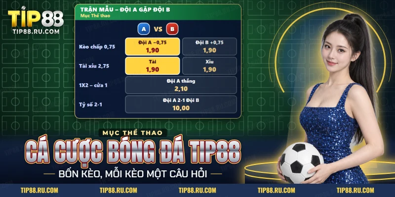 Trận đấu trong cá cược bóng đá TIP88 với kèo chấp, tài xỉu và 1X2 của cùng một trận