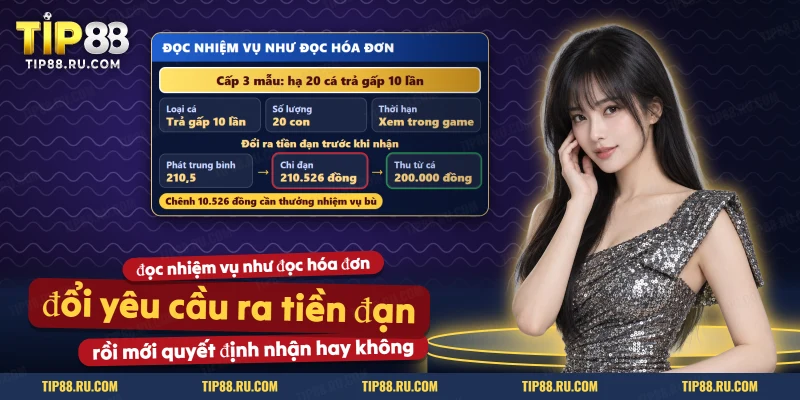 Bảng đọc yêu cầu nhiệm vụ cấp ba của Đại Hải Trình TIP88 và quy đổi ra tiền đạn