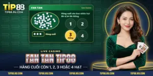 Bàn Fan Tan TIP88 với chồng hạt trắng, hàng hạt cuối cùng và bốn vị trí số