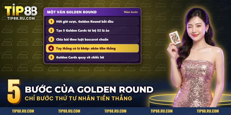 Các bước của Golden Round từ lúc đóng cược, chọn lá vàng, chia bài đến trả thưởng nhân hệ số