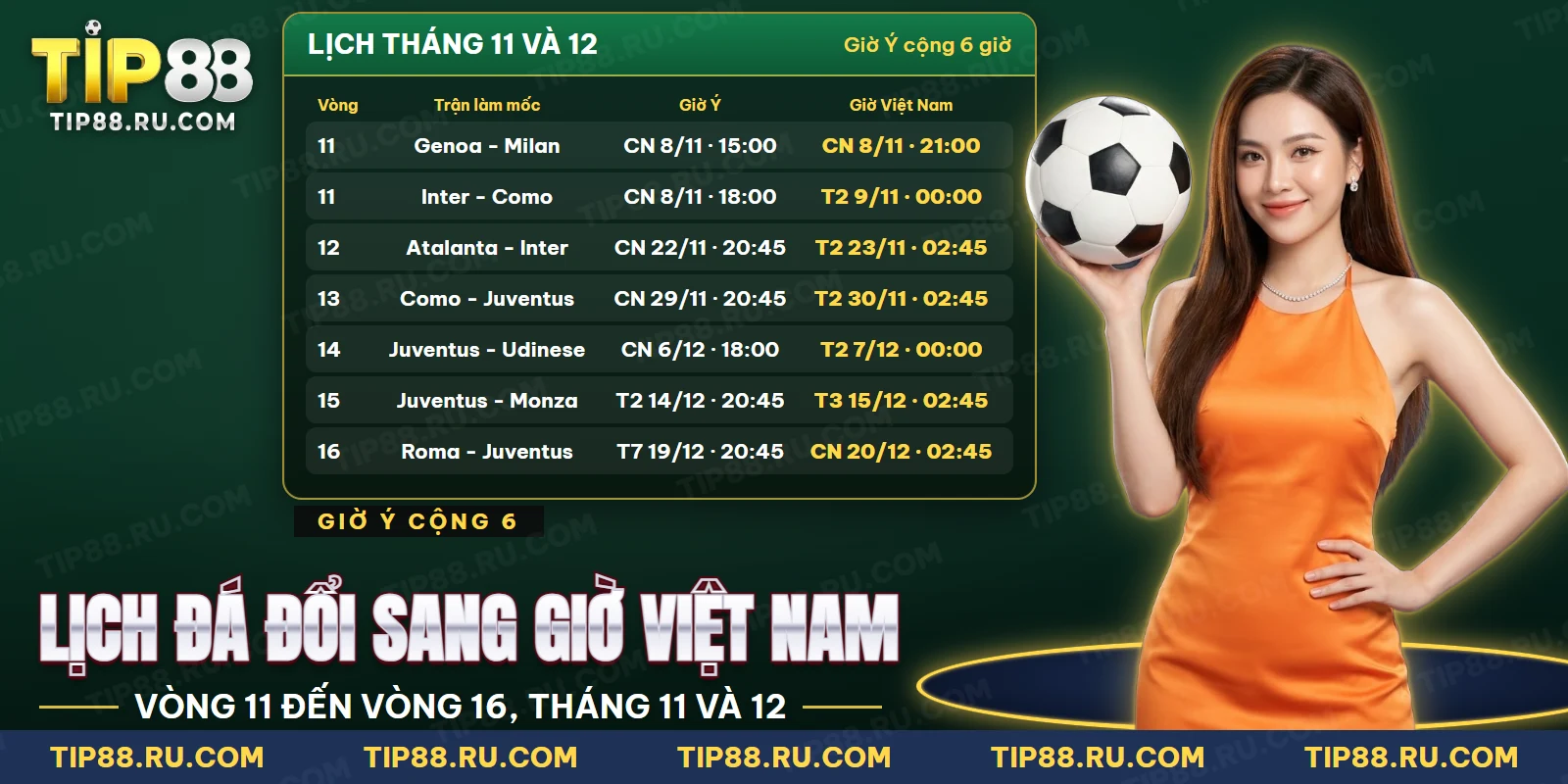 Lịch các vòng Serie A tháng 11 và tháng 12 đã đổi sang giờ Việt Nam