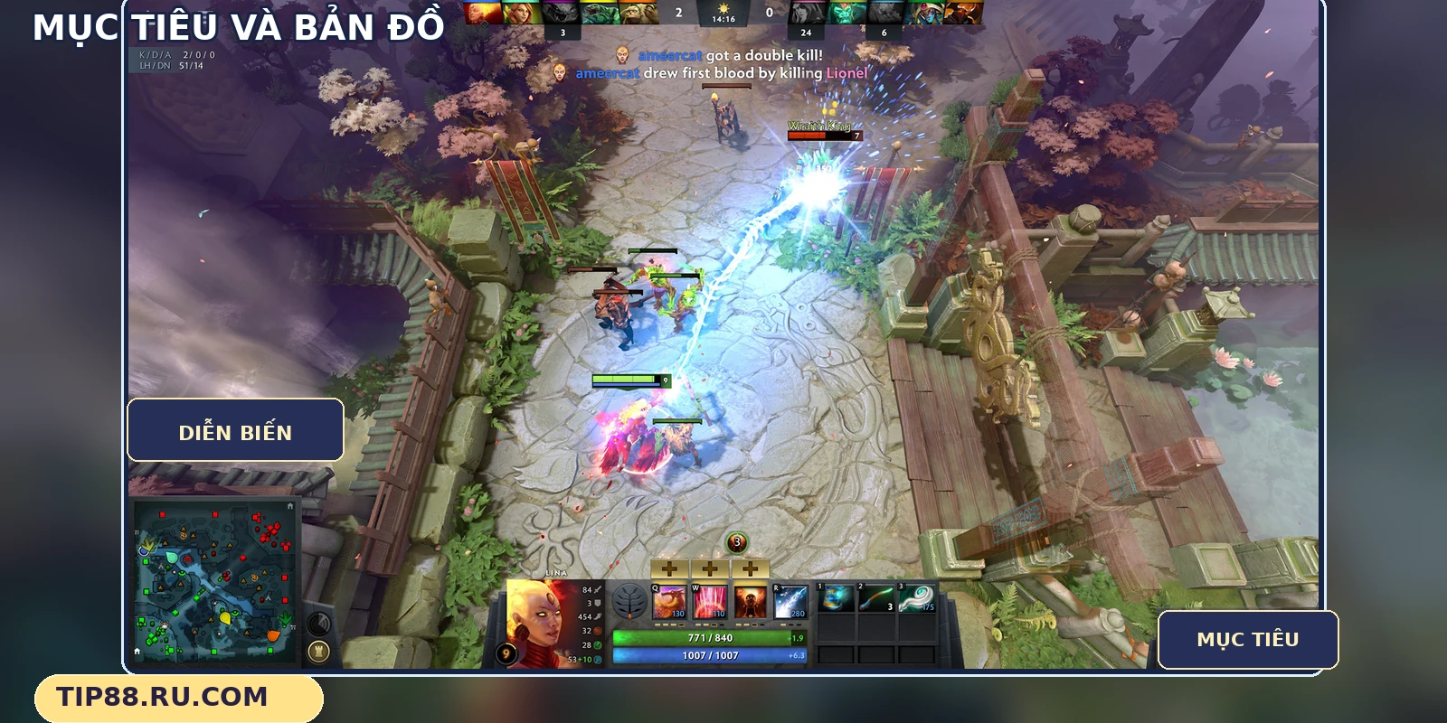 Giao tranh giữa đường và bản đồ nhỏ trong một trận Dota 2