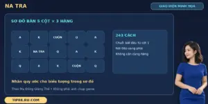 Na Tra TIP88 với sơ đồ 5 cột, 3 hàng, nhãn biểu tượng quy ước và ghi chú 243 cách thắng.