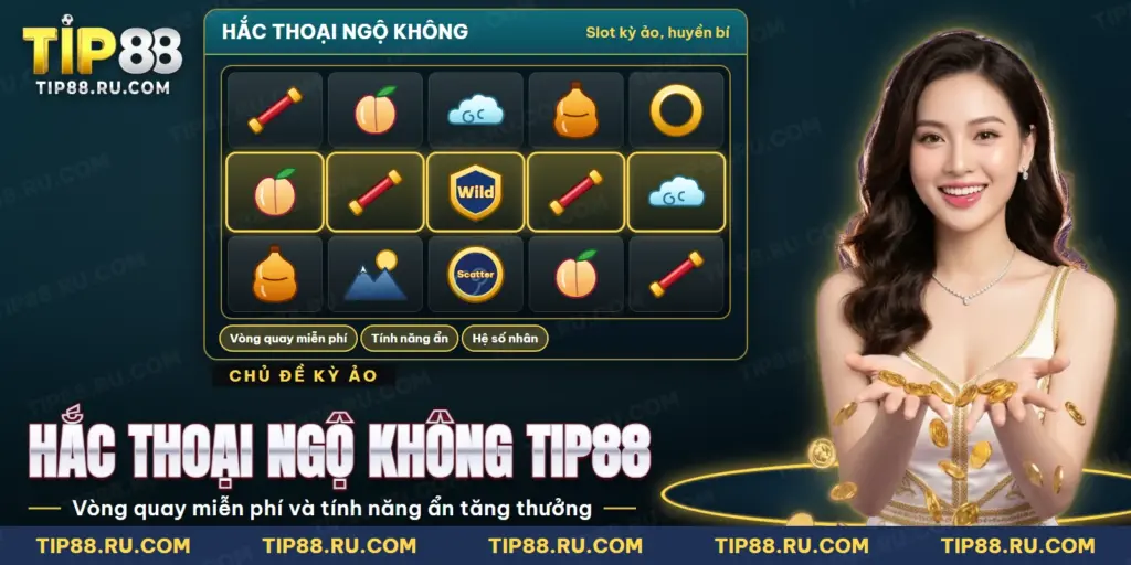 Lưới cuộn với gậy Như Ý, đào tiên, đám mây và hồ lô trong nổ hũ Hắc Thoại Ngộ Không TIP88