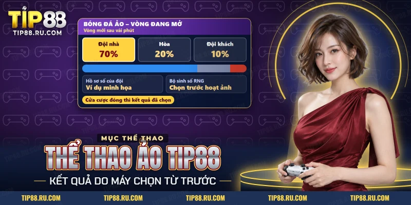 Thể thao ảo TIP88 với bảng chọn cửa đội nhà, hòa, đội khách của vòng bóng đá ảo đang mở
