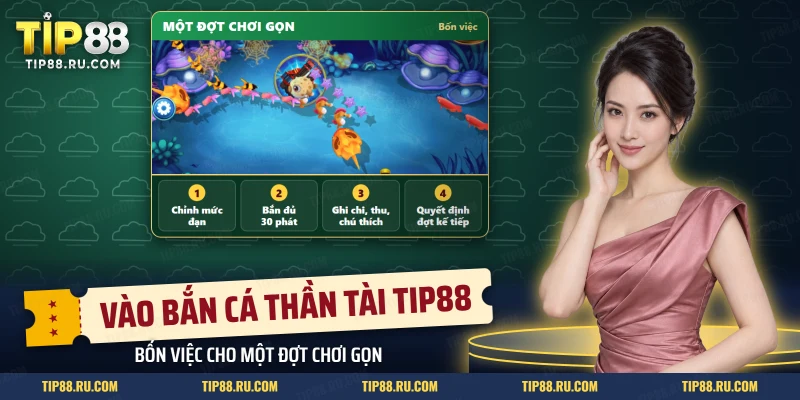 Màn biển sâu với đàn cá nhỏ và bốn bước của một đợt chơi trong Bắn cá Thần Tài TIP88