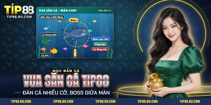 Vua Săn Cá TIP88 với đàn cá nhiều cỡ và một boss lớn giữa màn chơi